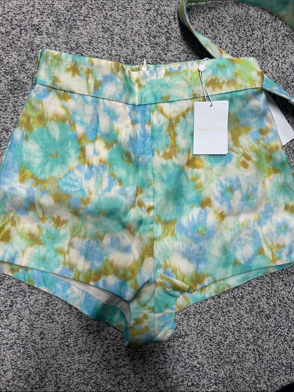 Zimmermann High-Waist Floral Tie-Dye Shorts in Aqua, Blue & Green
